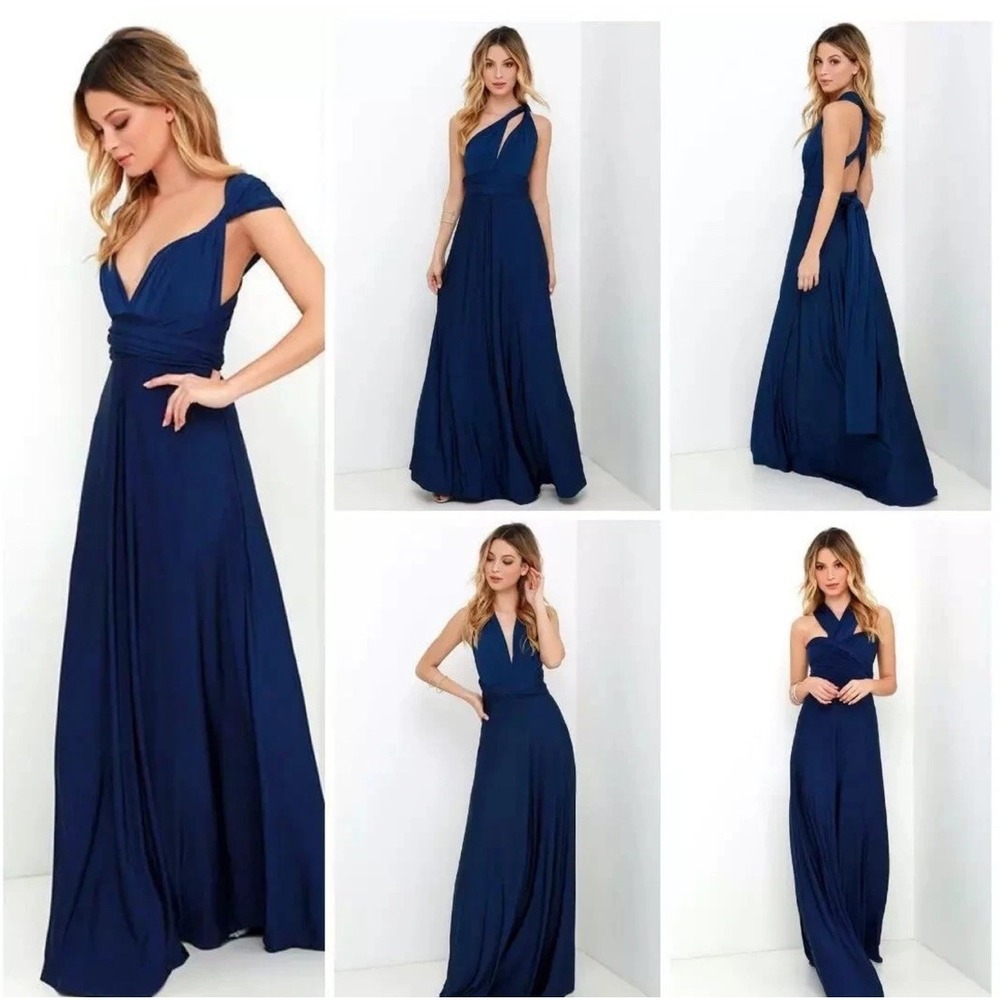 LULU'S Womens Sz‎ Small Navy Blue Always Stunning Convertible Maxi Dress